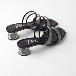 NWOB Zara Transparent Methacrylate Black Heel Sandals Size 6/EU 36
